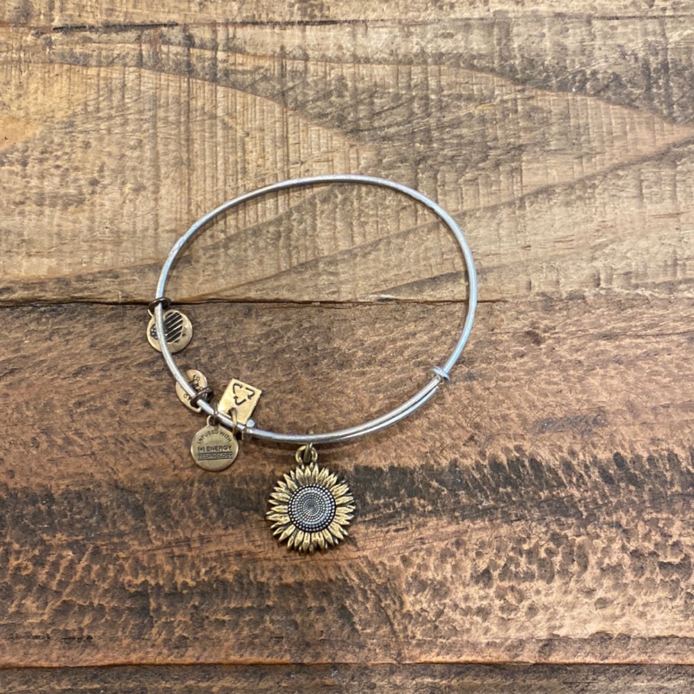 Previously worn - Alex and Ani - two tone sunflower bracelet